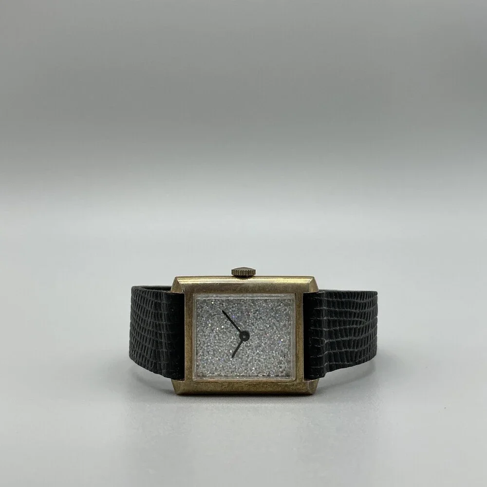 Vintage Womens Watch 24mm Multicolor Glitter Dial Gold Tone Tank Manual Wind